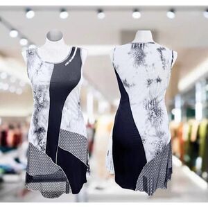 Cativa Sleeveless Dress Black White Floral Abstract Fish Net Size S‎